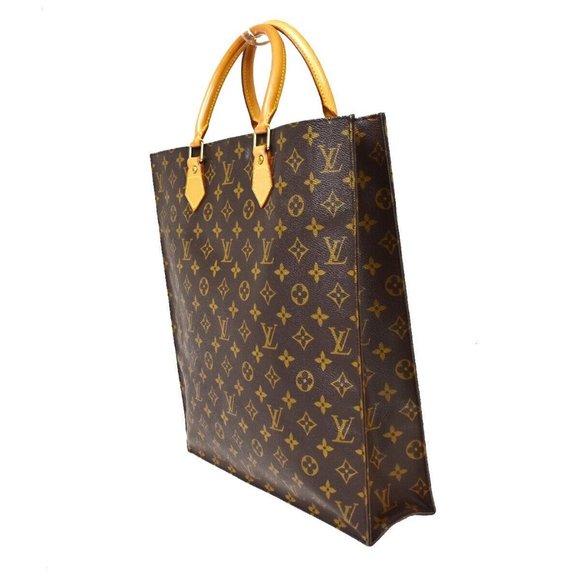 Authentic LOUIS VUITTON Sac Plat Hand Bag Monogram Leather Brown France - Picture 4 of 10
